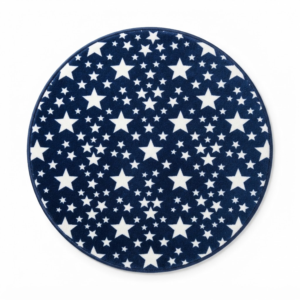 Patriotic Star-Print Round Rug