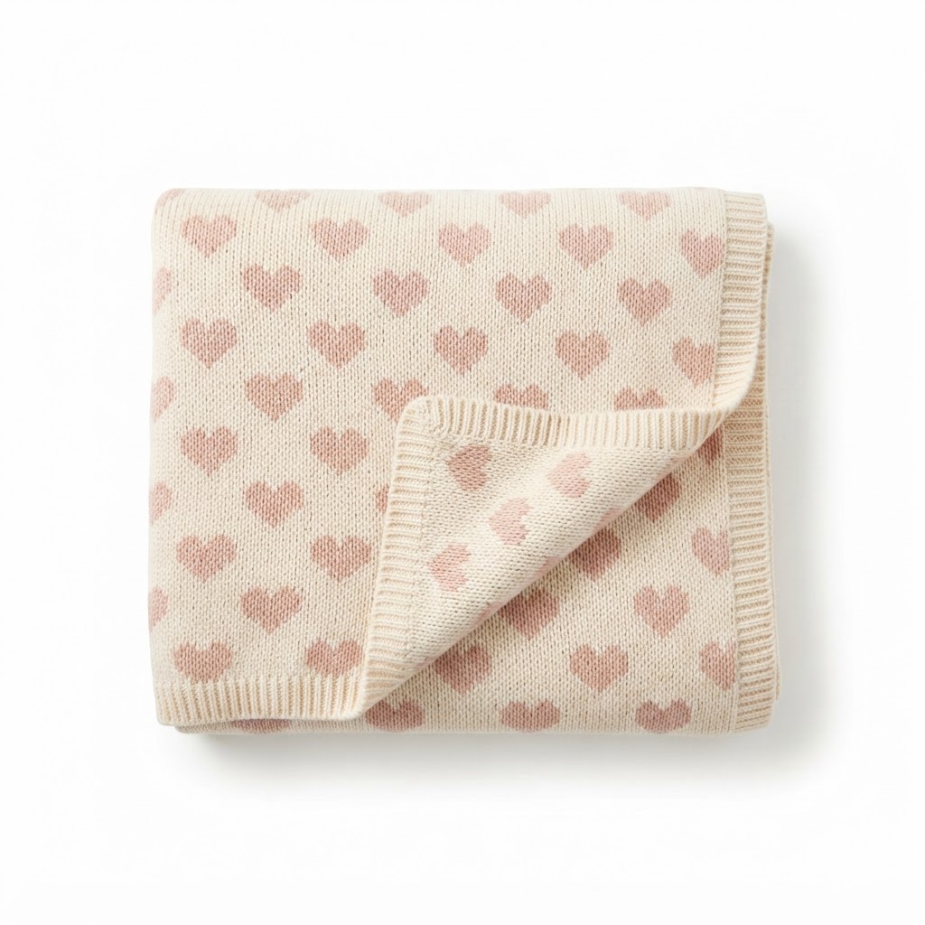 Heart Pattern Knitted Throw Blanket