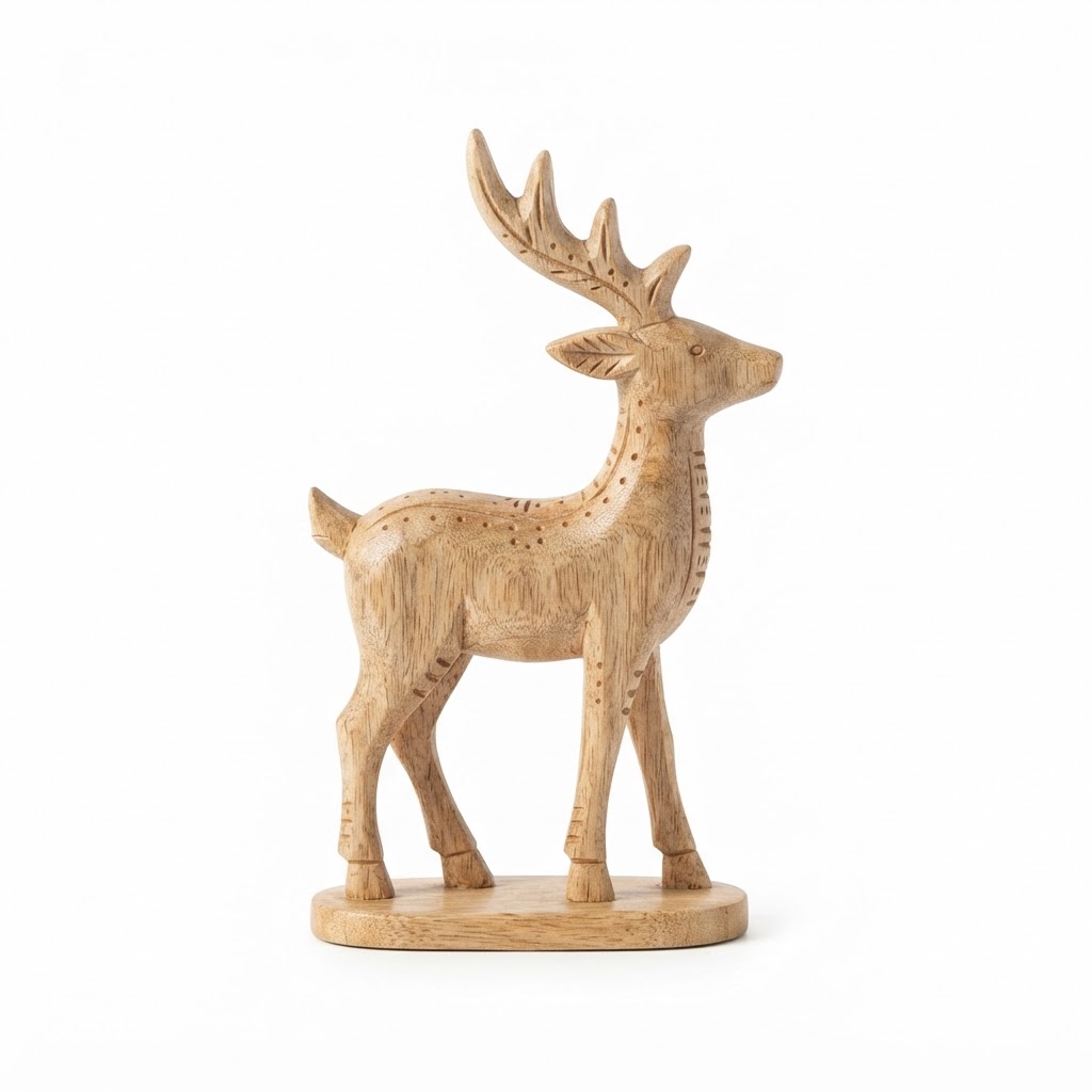 Carved Wooden Reindeer Figurines
