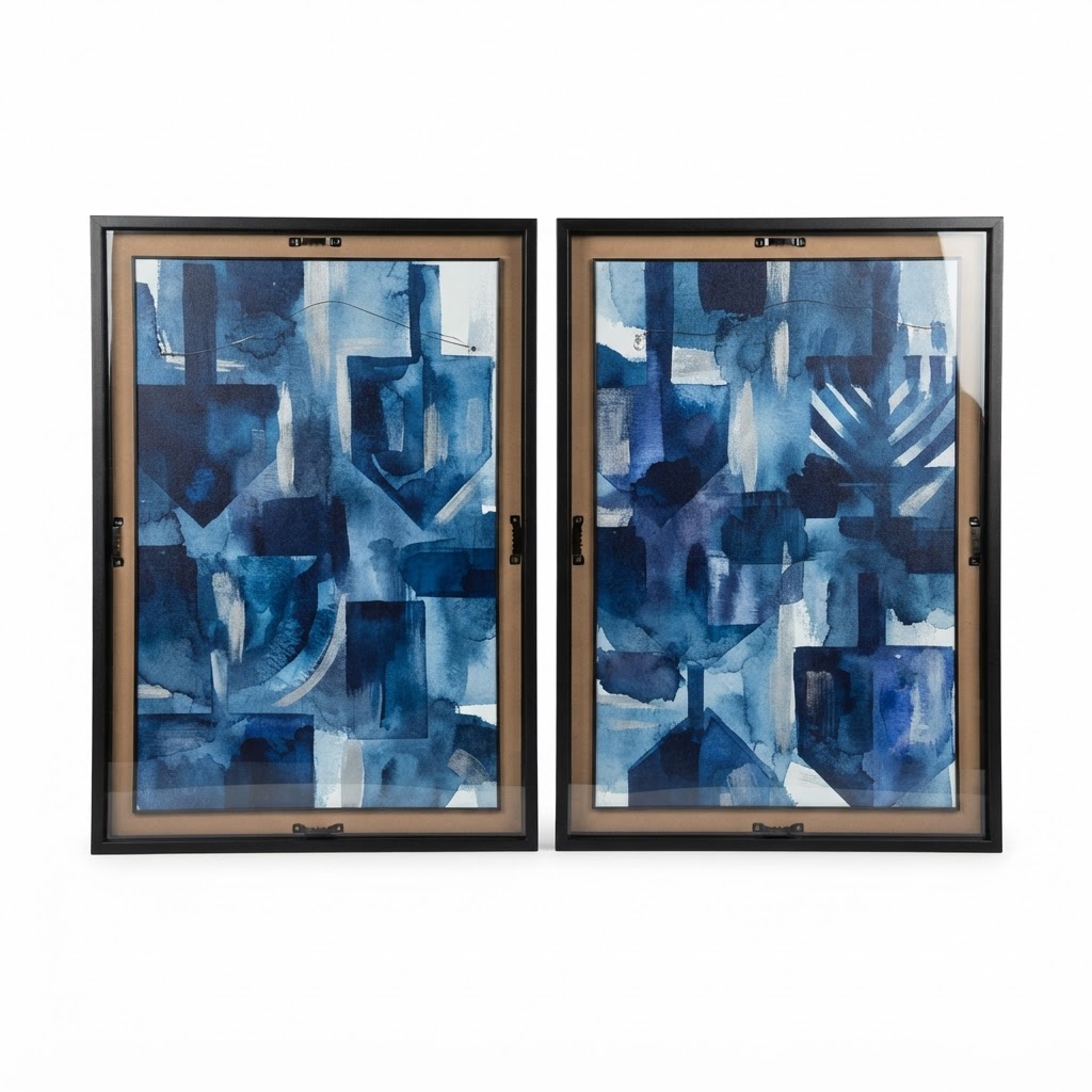 Framed Blue Abstract Wall Art Set