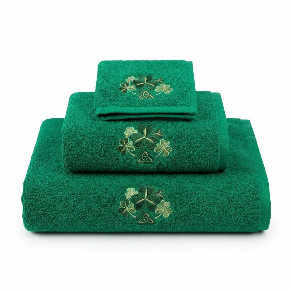 Emerald Green Embroidered Towel Set