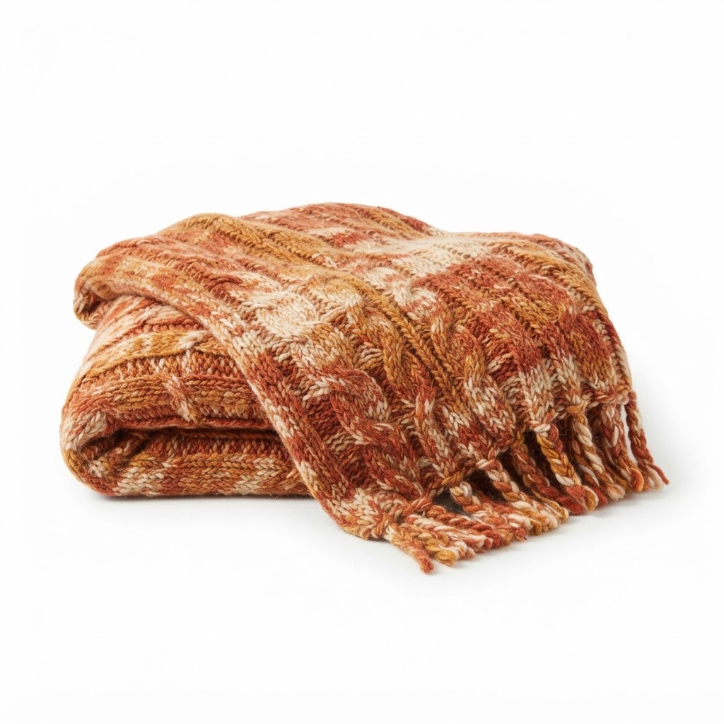 Warm Autumnal Knit Wool Throw Blanket