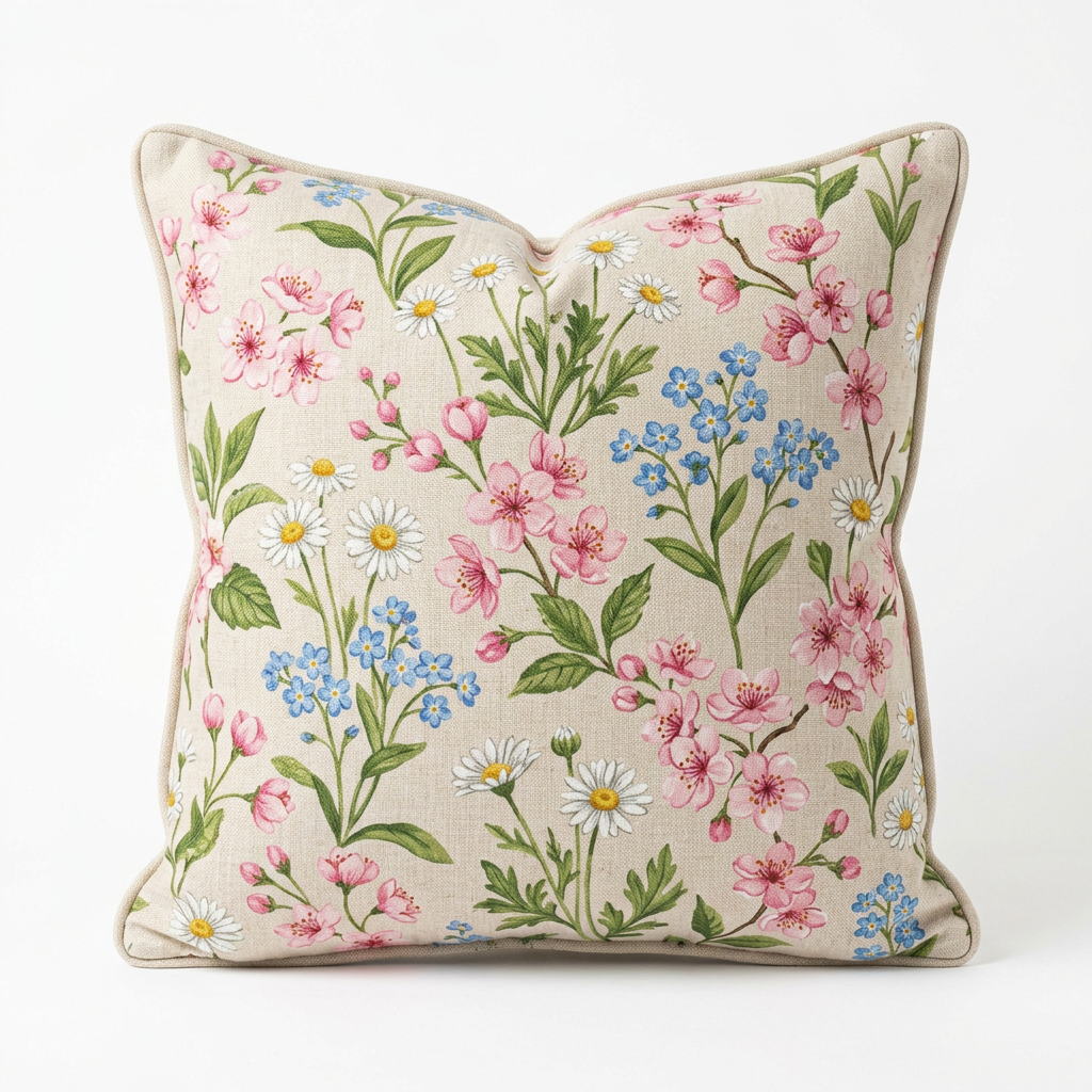 Spring Floral Print Accent Pillow