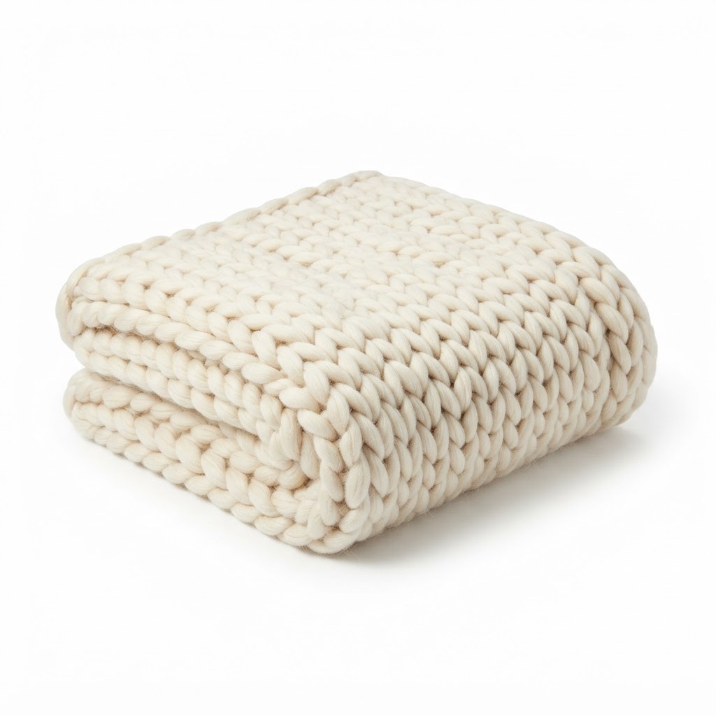 Chunky Knit Cream Throw Blanket