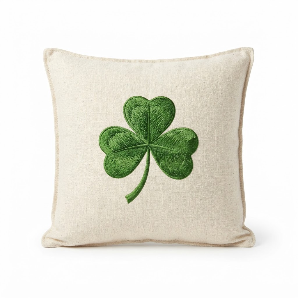 St. Patrick's Shamrock Embroidered Throw Pillow