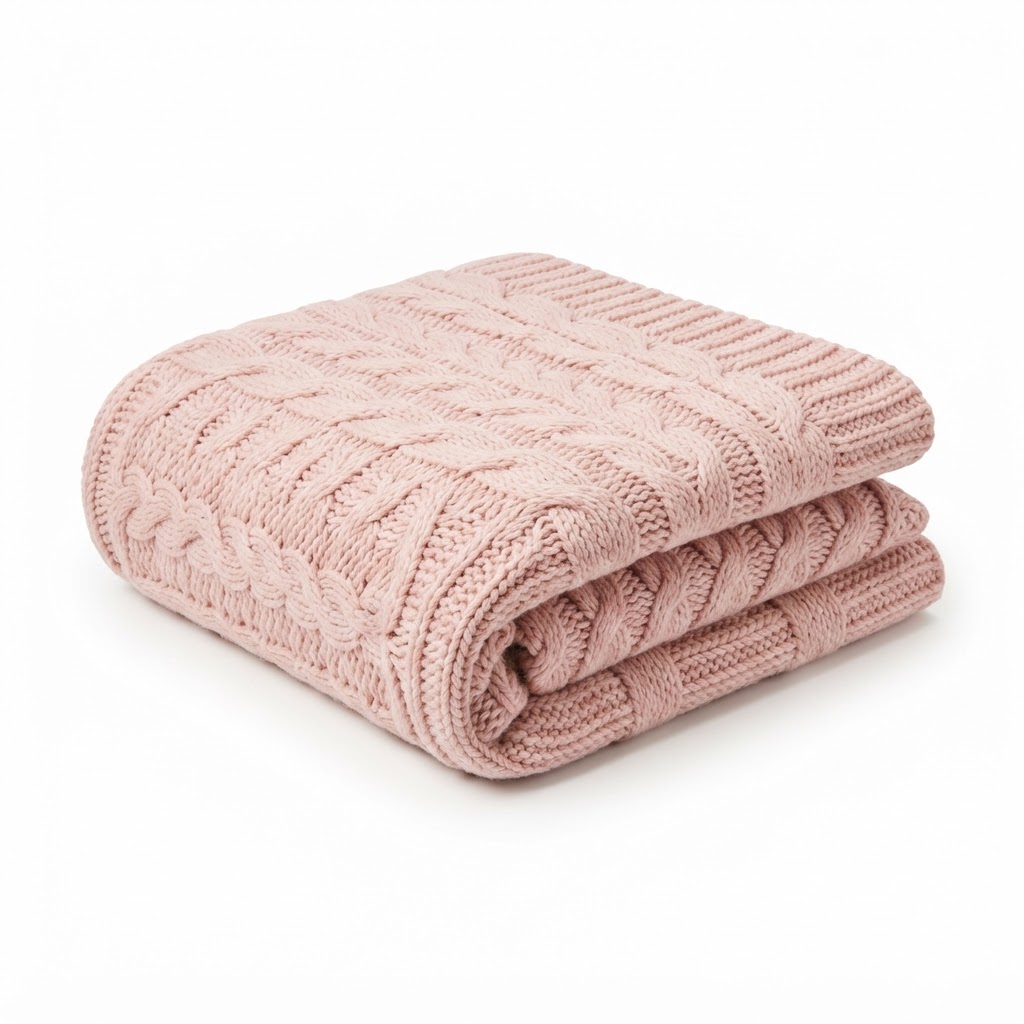 Blush Pink Cable Knit Throw
