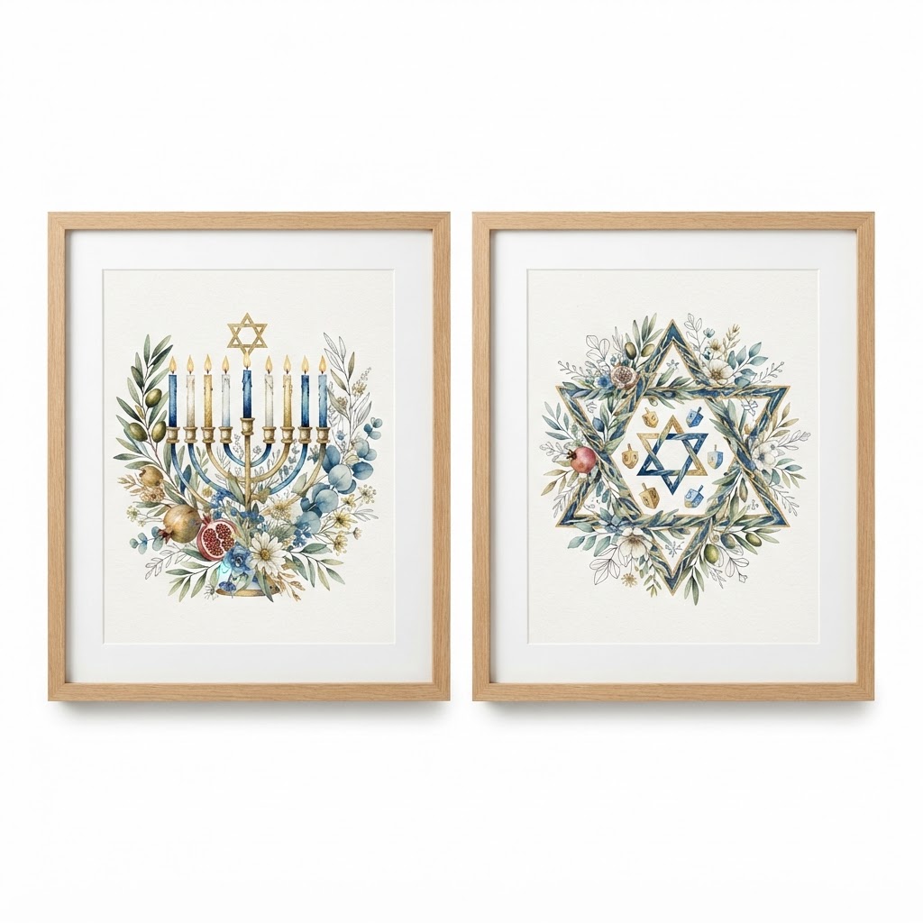 Botanical Hanukkah Wall Art Set