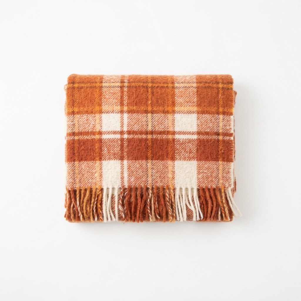Plaid Orange and Cream Throw Blanket