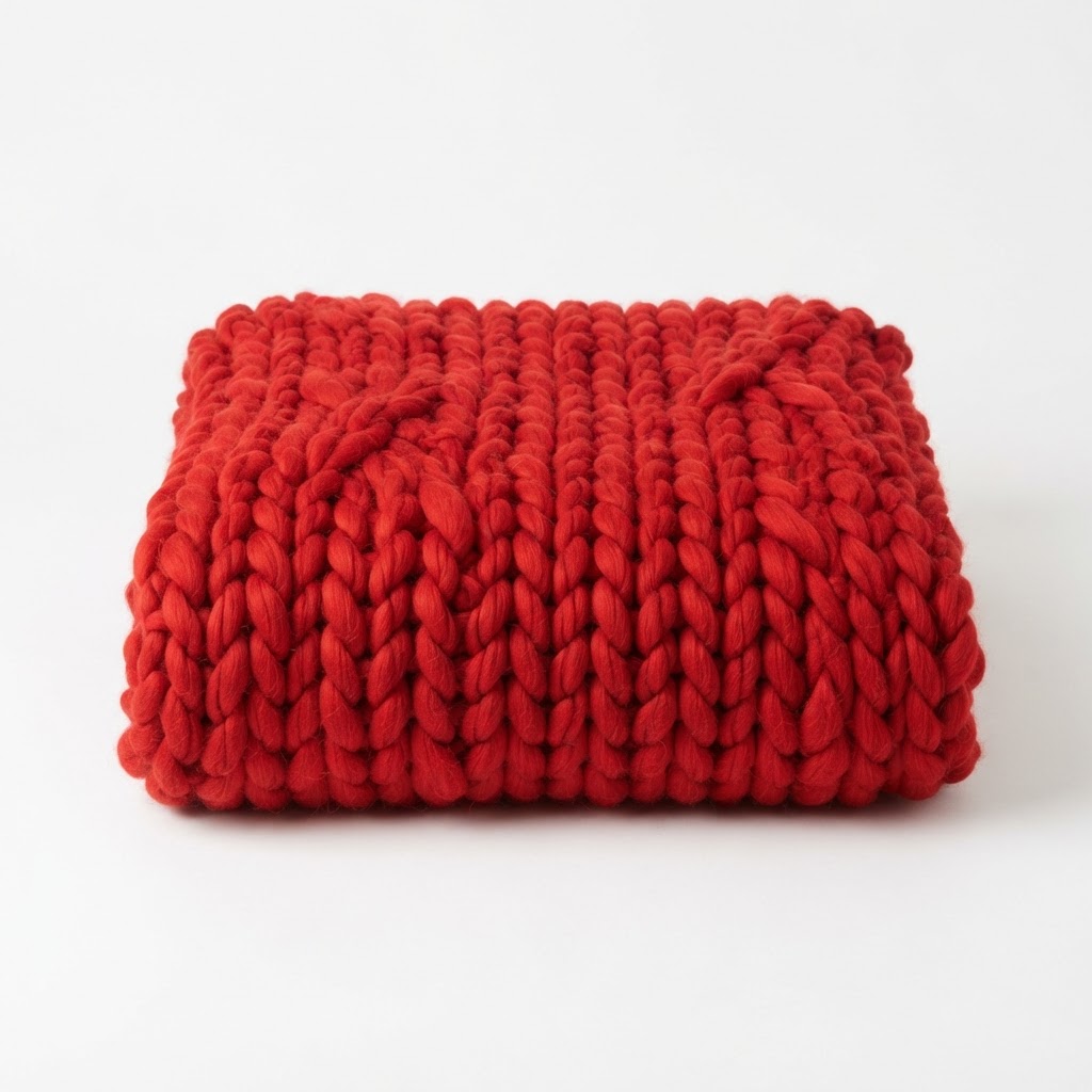 Chunky Red Knit Throw Blanket