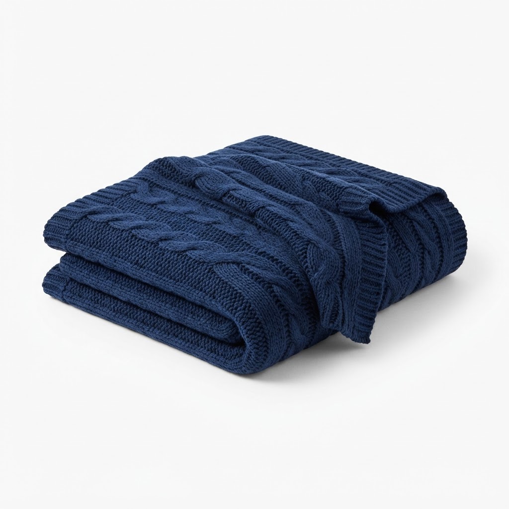 Navy Blue Knit Throw Blanket