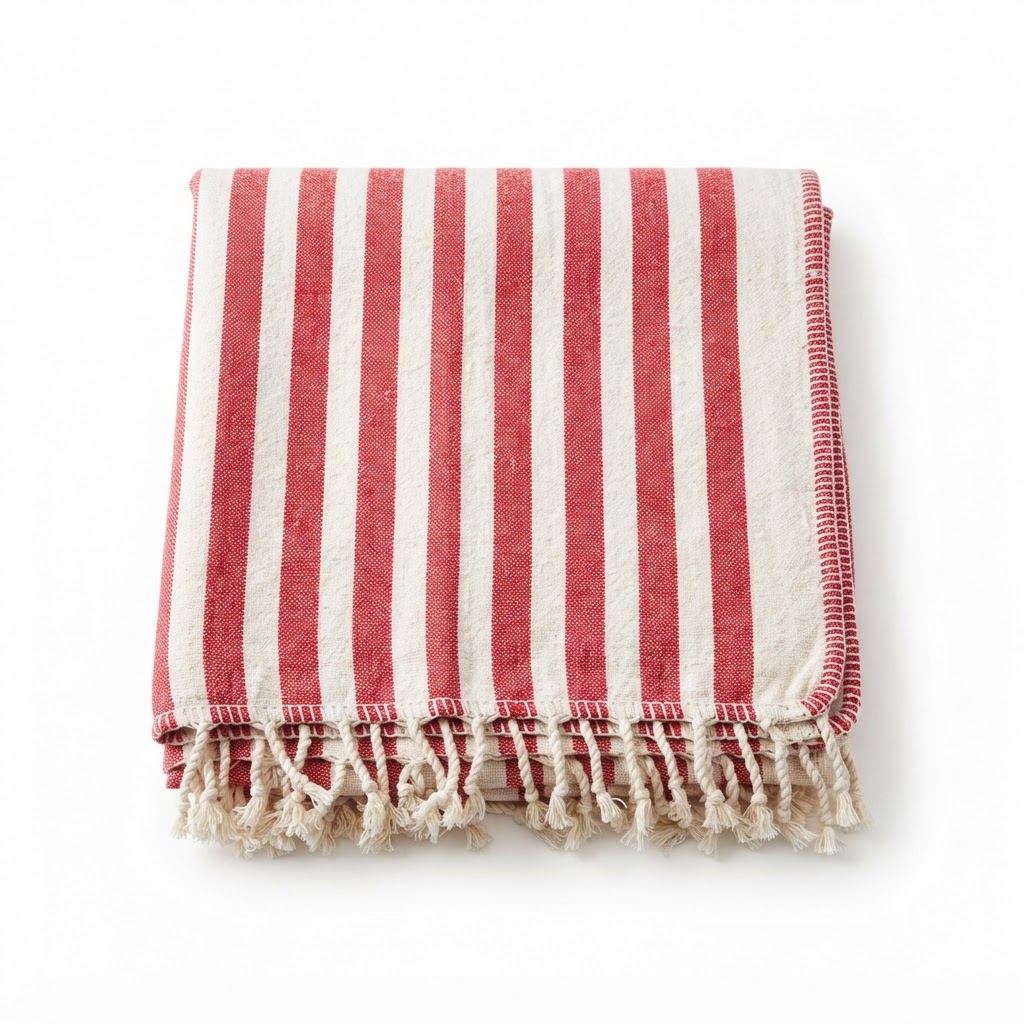 Red Striped Cotton Throw Blanket