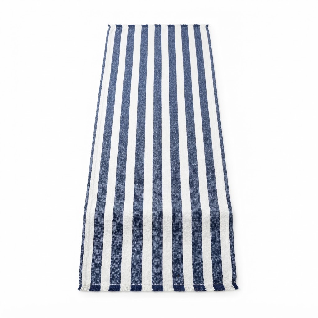 Blue and White Striped Runner
