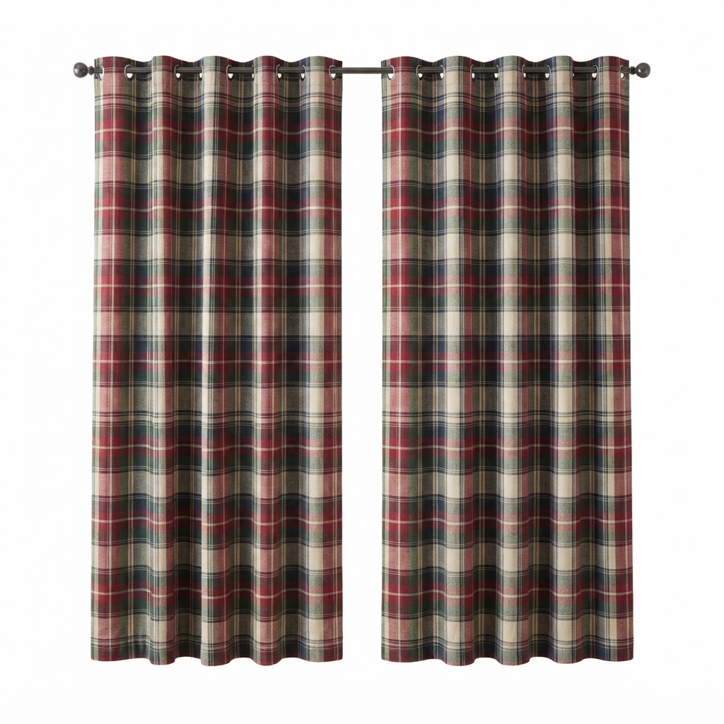 Plaid Cotton Window Curtain Panels