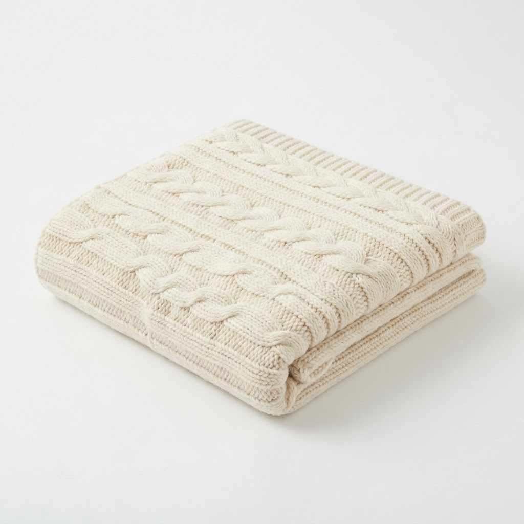 Cream Cable Knit Throw Blanket