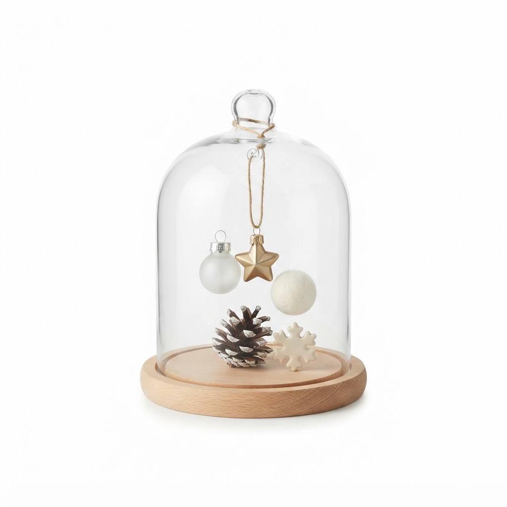 Glass Cloche with Holiday Ornaments
