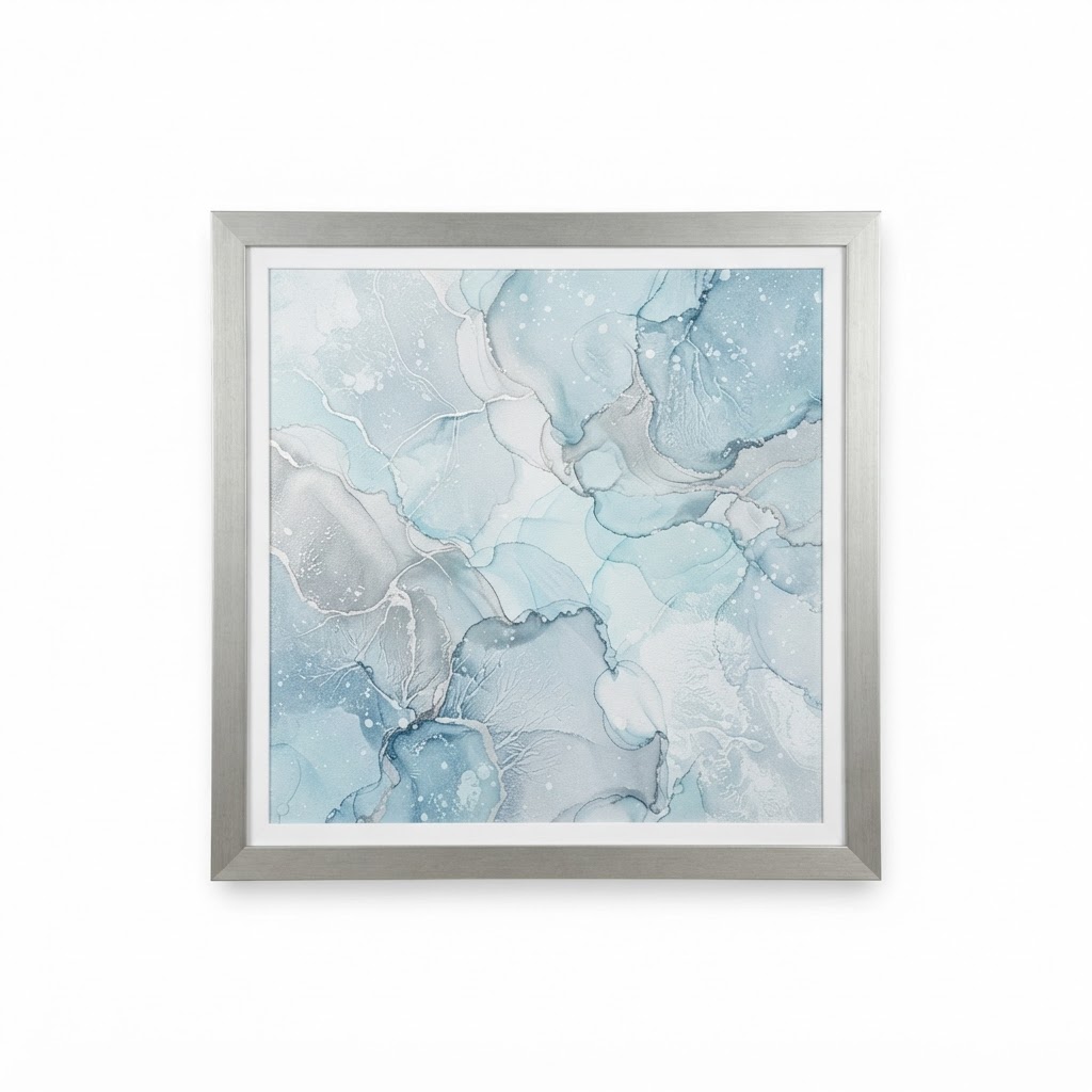 Winter Frost Abstract Blue Framed Wall Art