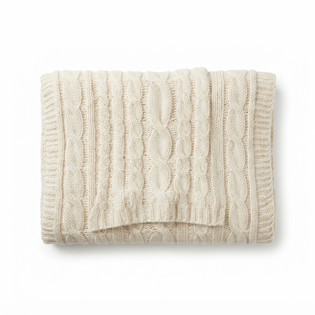 Cozy Cable Knit Cream Throw Blanket