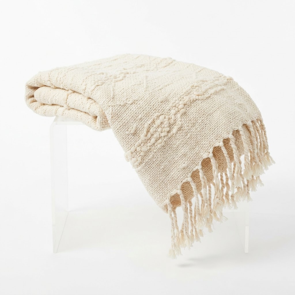 Hand-Woven Cream Cotton Throw