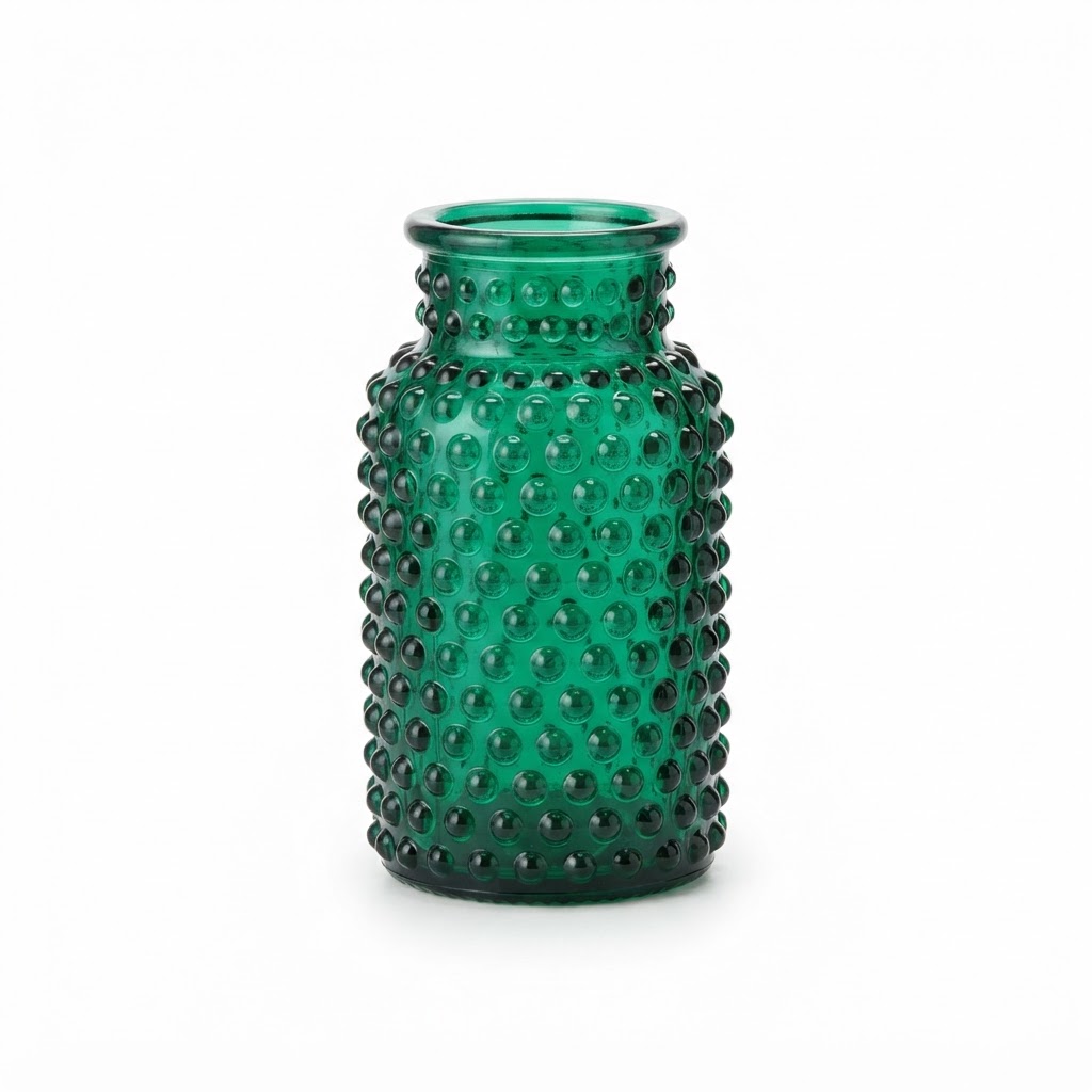 Emerald Hobnail Glass Vase