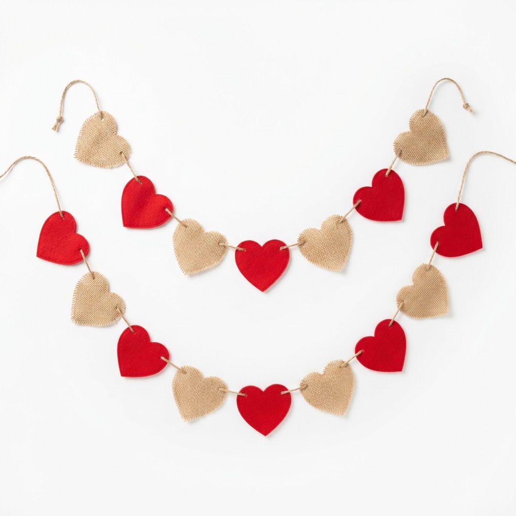 Burlap and Red Felt Heart Garland