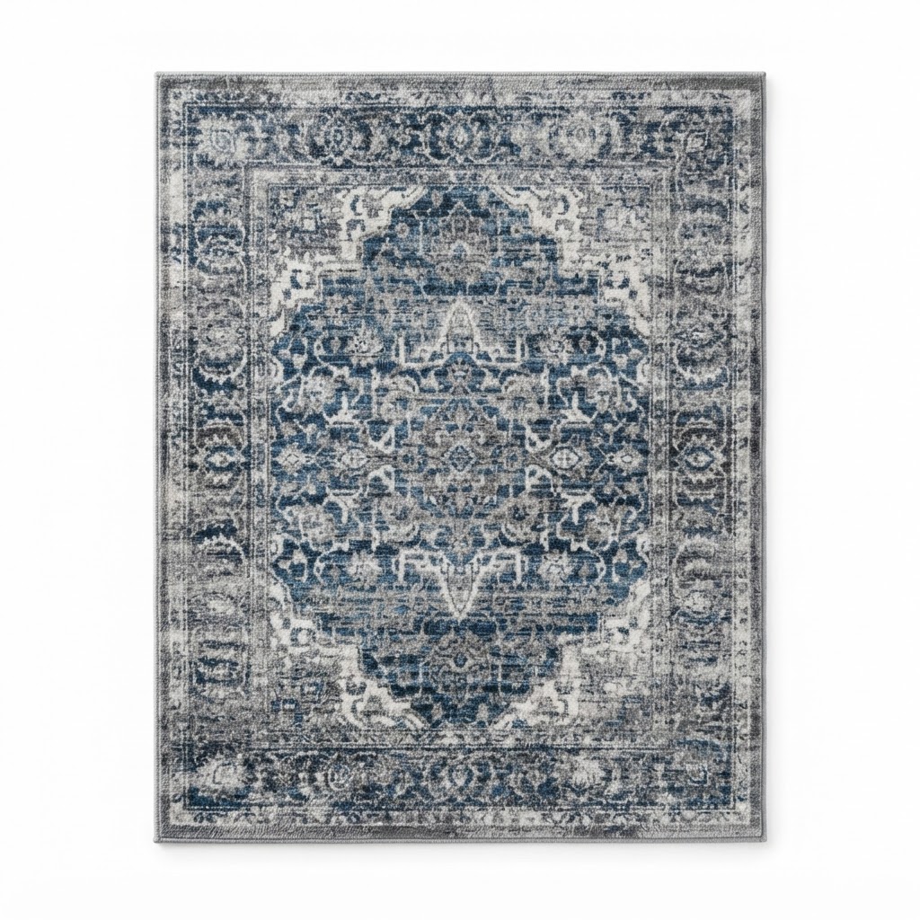 Blue and Grey Distressed Rug