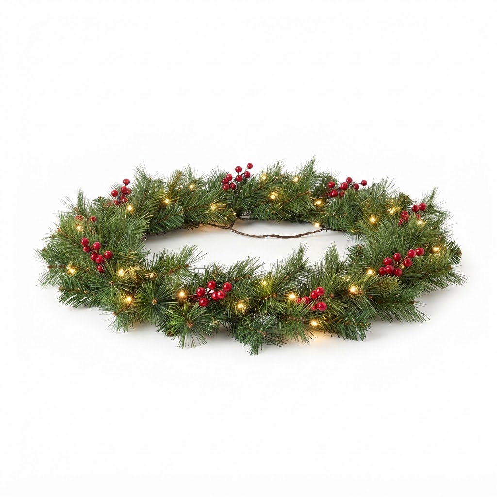 Pre-Lit Pine and Berry Garland