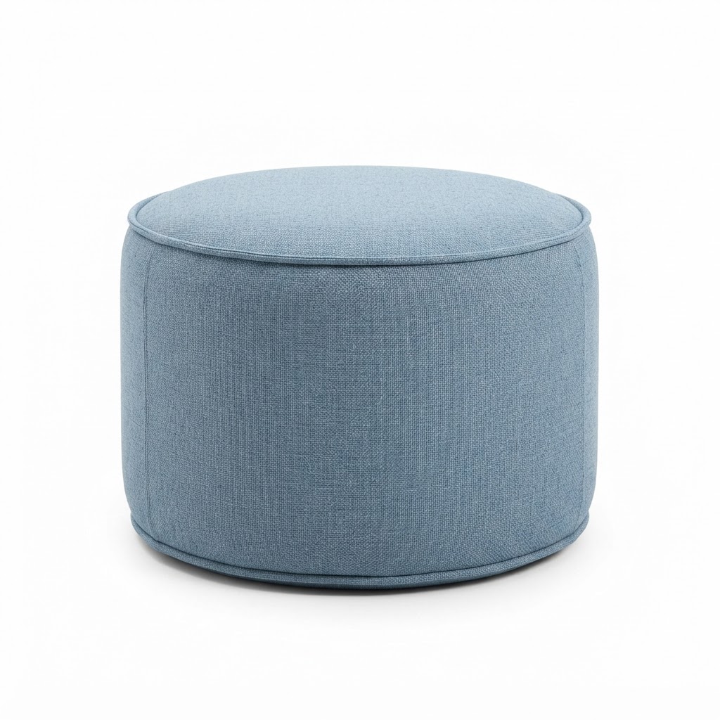 Soft Blue Fabric Floor Ottoman
