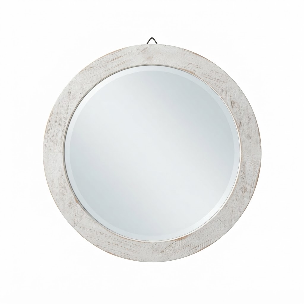 Round White Washed Wall Mirror