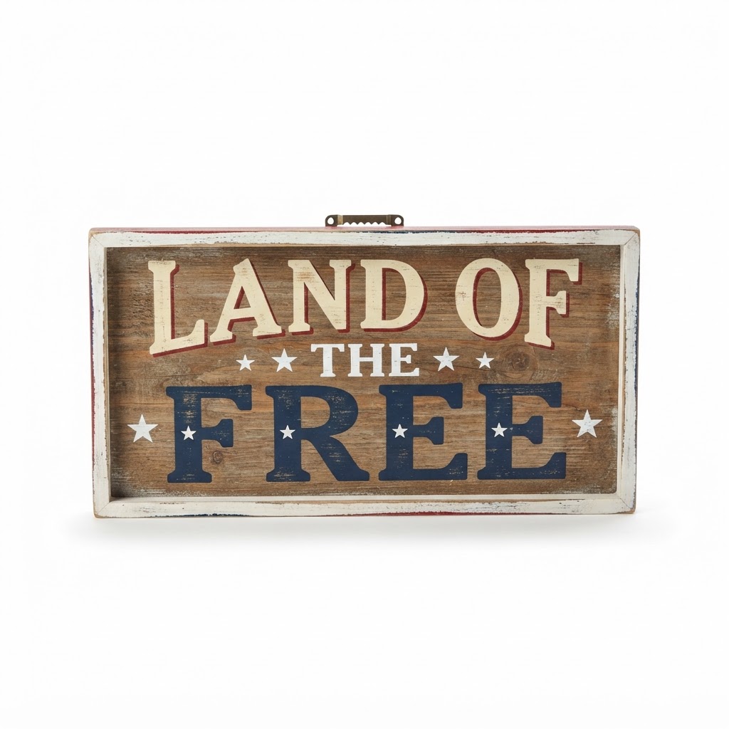 Wooden Land of the Free Sign