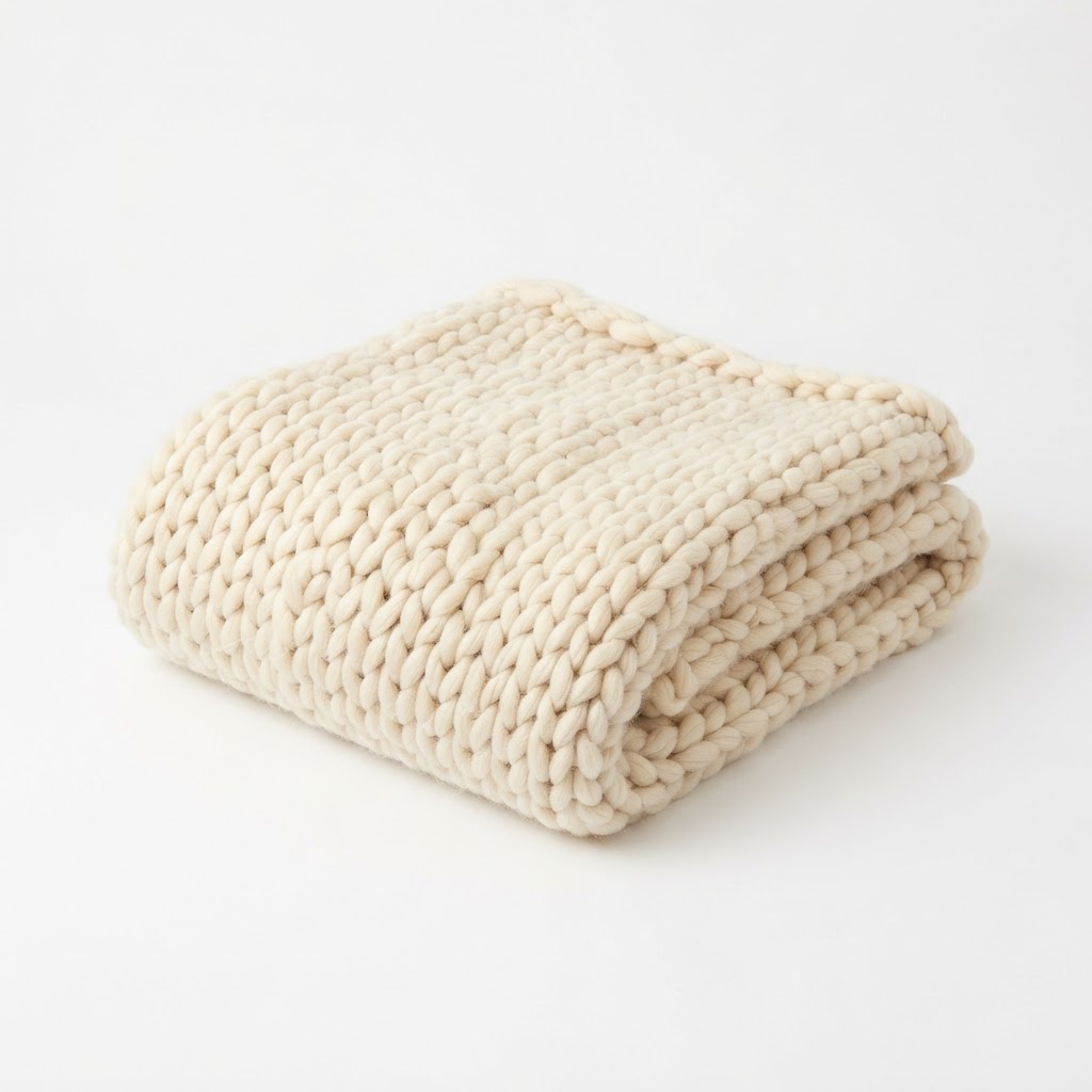 Soft Cream Chunky Knit Blanket