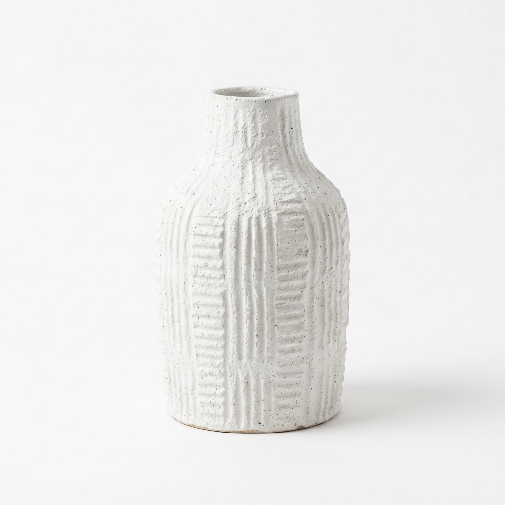 Textured White Ceramic Vase