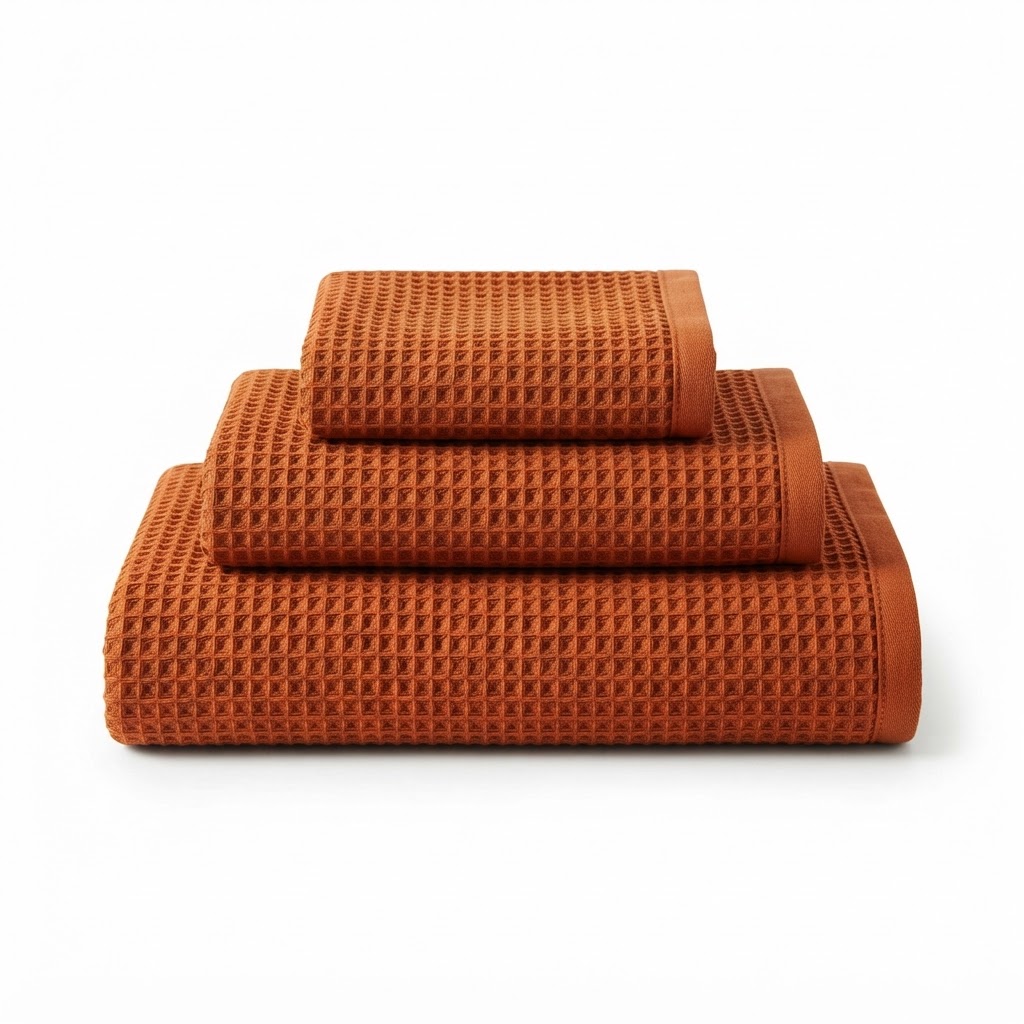 Waffle Knit Rust Orange Towel Set