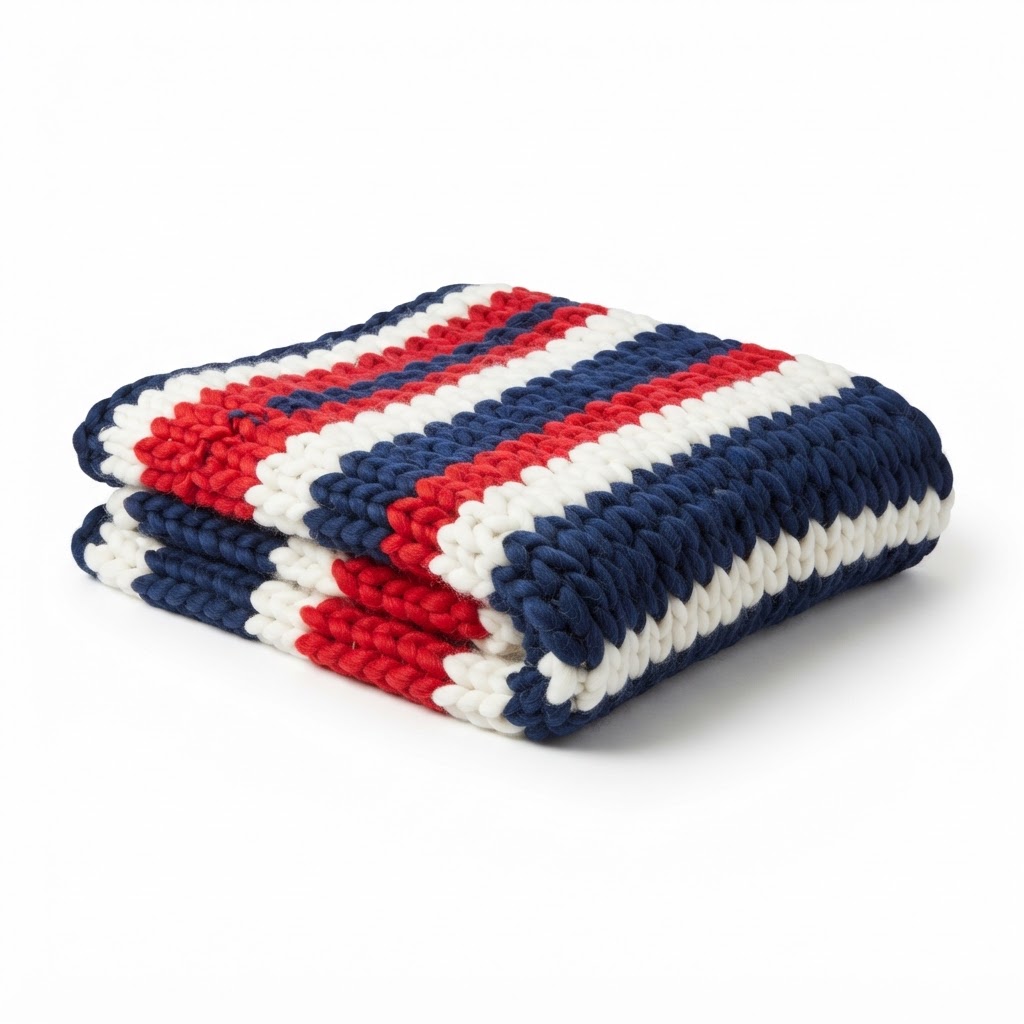Chunky Knit Red White Blue Throw Blanket