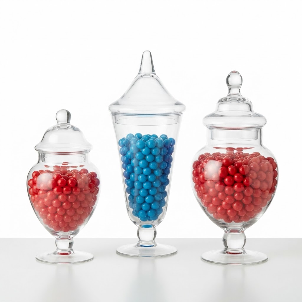 Transitional Apothecary Jar Set with Red and Blue Candy