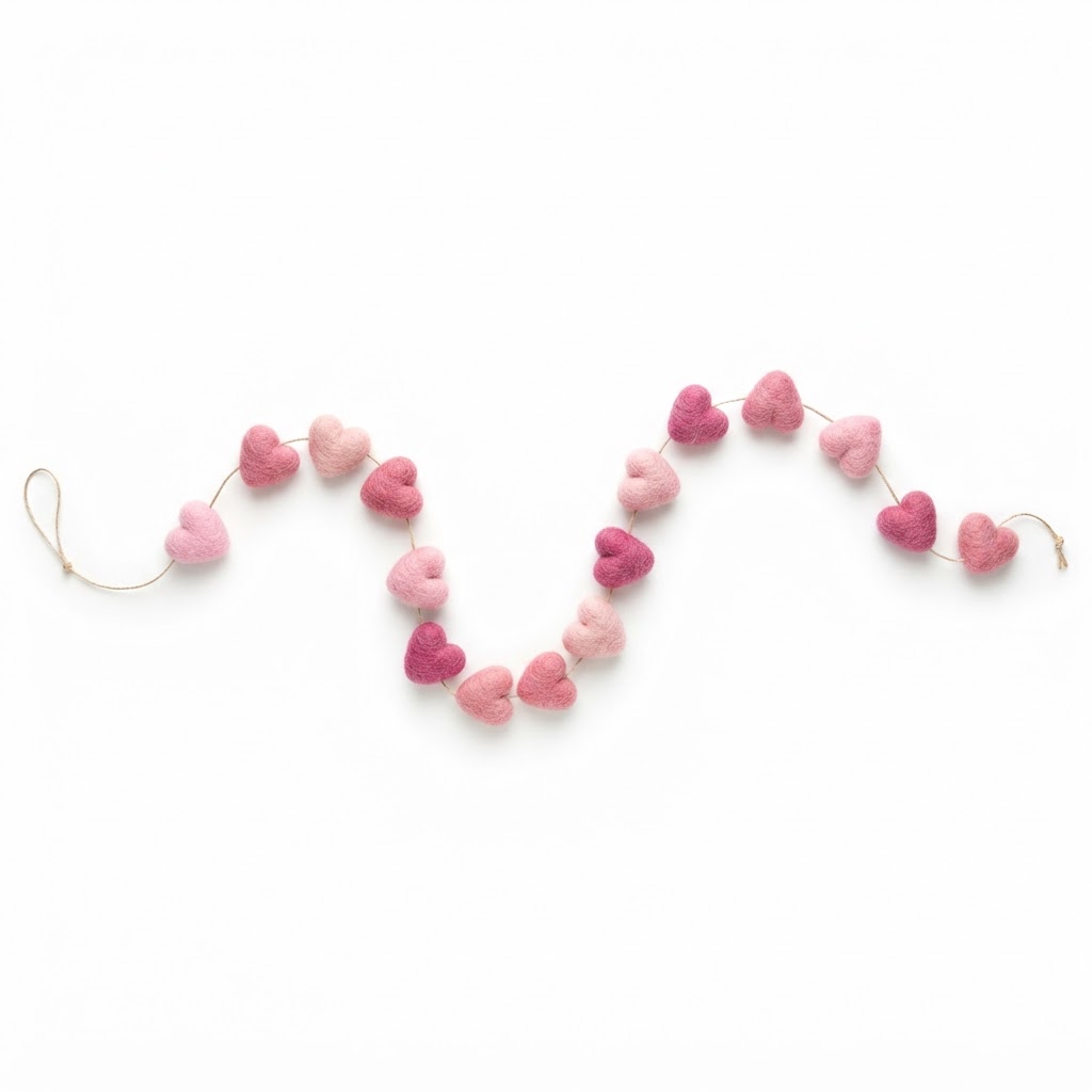 Pink Felted Heart Garland