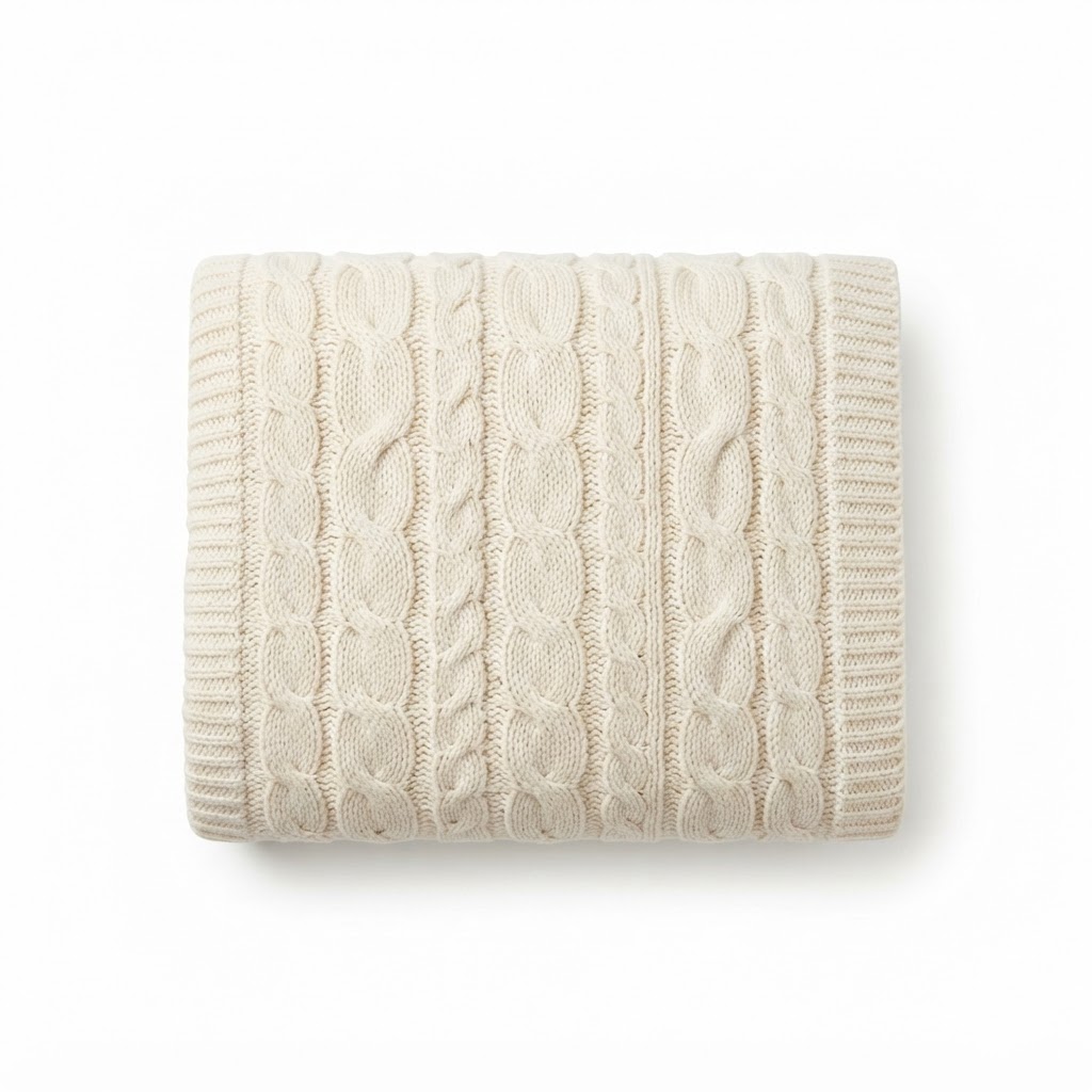 core Off-White Cable Knit Throw Blanket