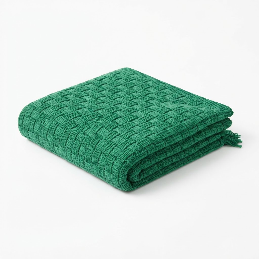Transitional Green Knit Cotton Throw
