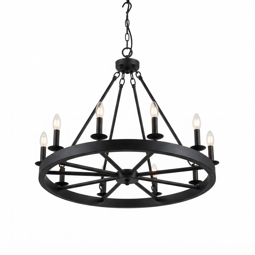 Black Metal Wagon Wheel Chandelier