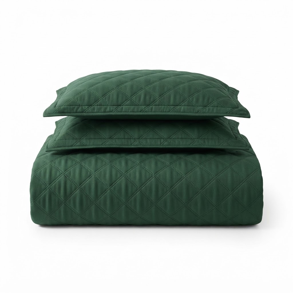 Transitional Forest Green Quilted Bedspread Set