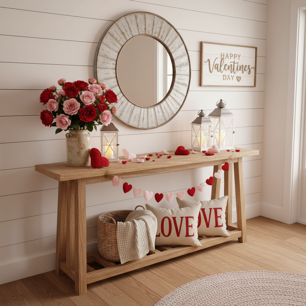Modern Farmhouse Valentine's Day Entryway