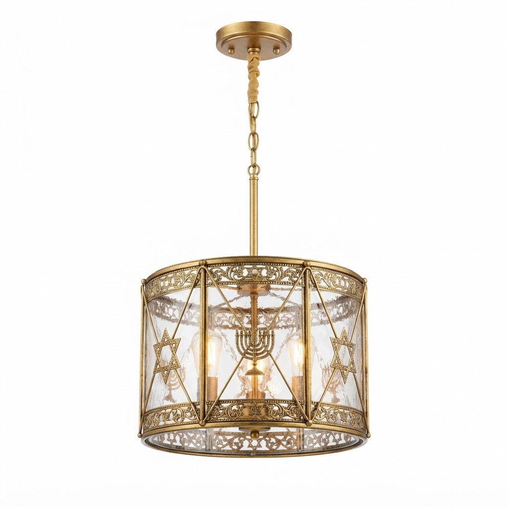 Gold and Glass Drum Pendant Light