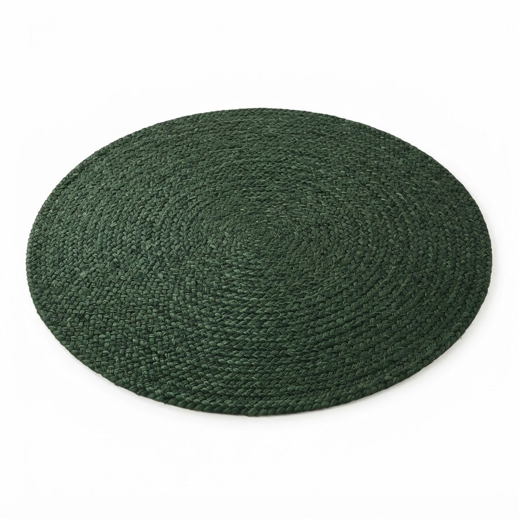 Hand-Woven Round Dark Green Rug