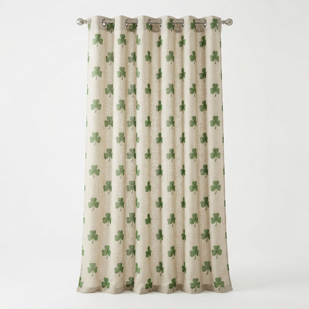 Transitional Linen Shamrock Curtains