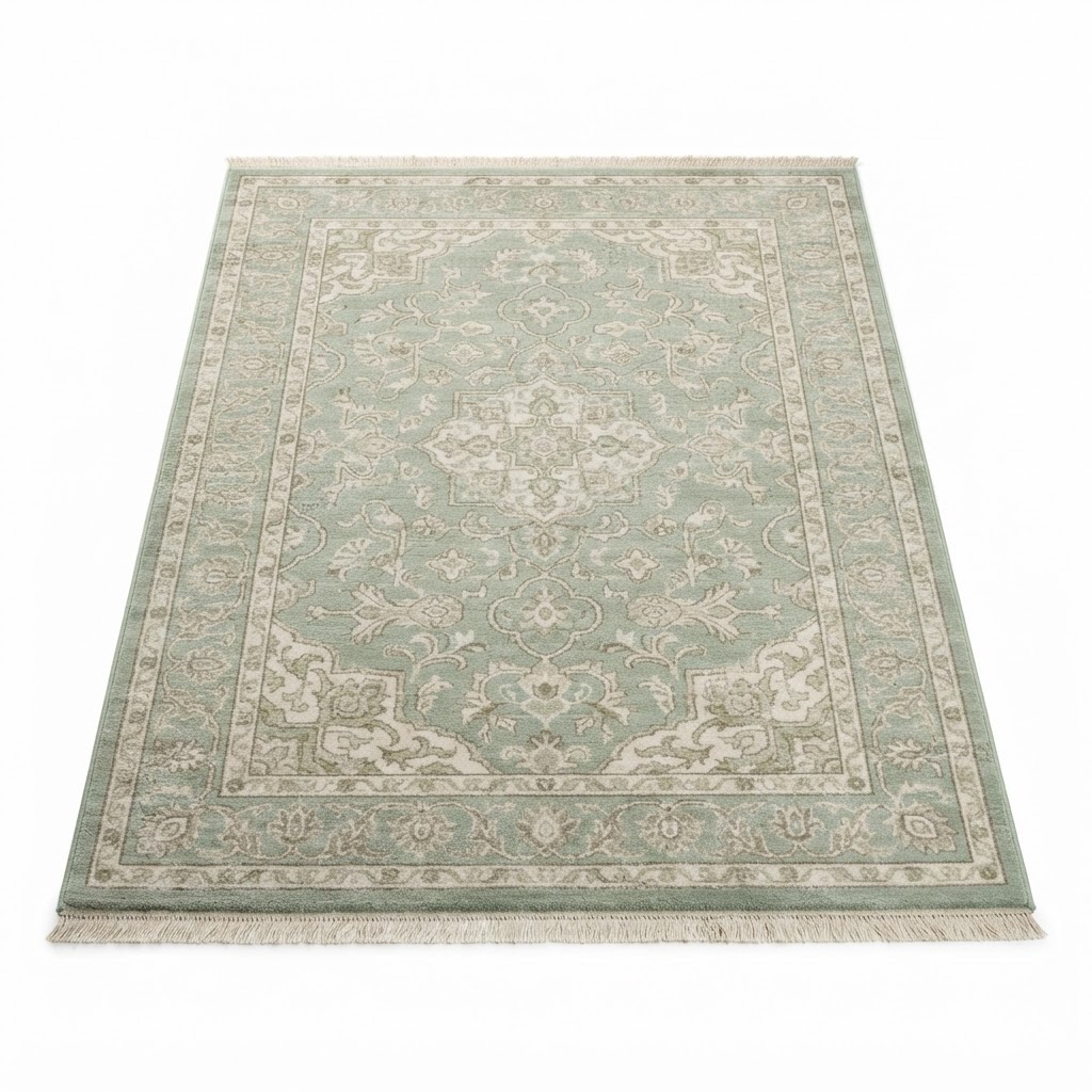 Transitional Sage Green Patterned Area Rug