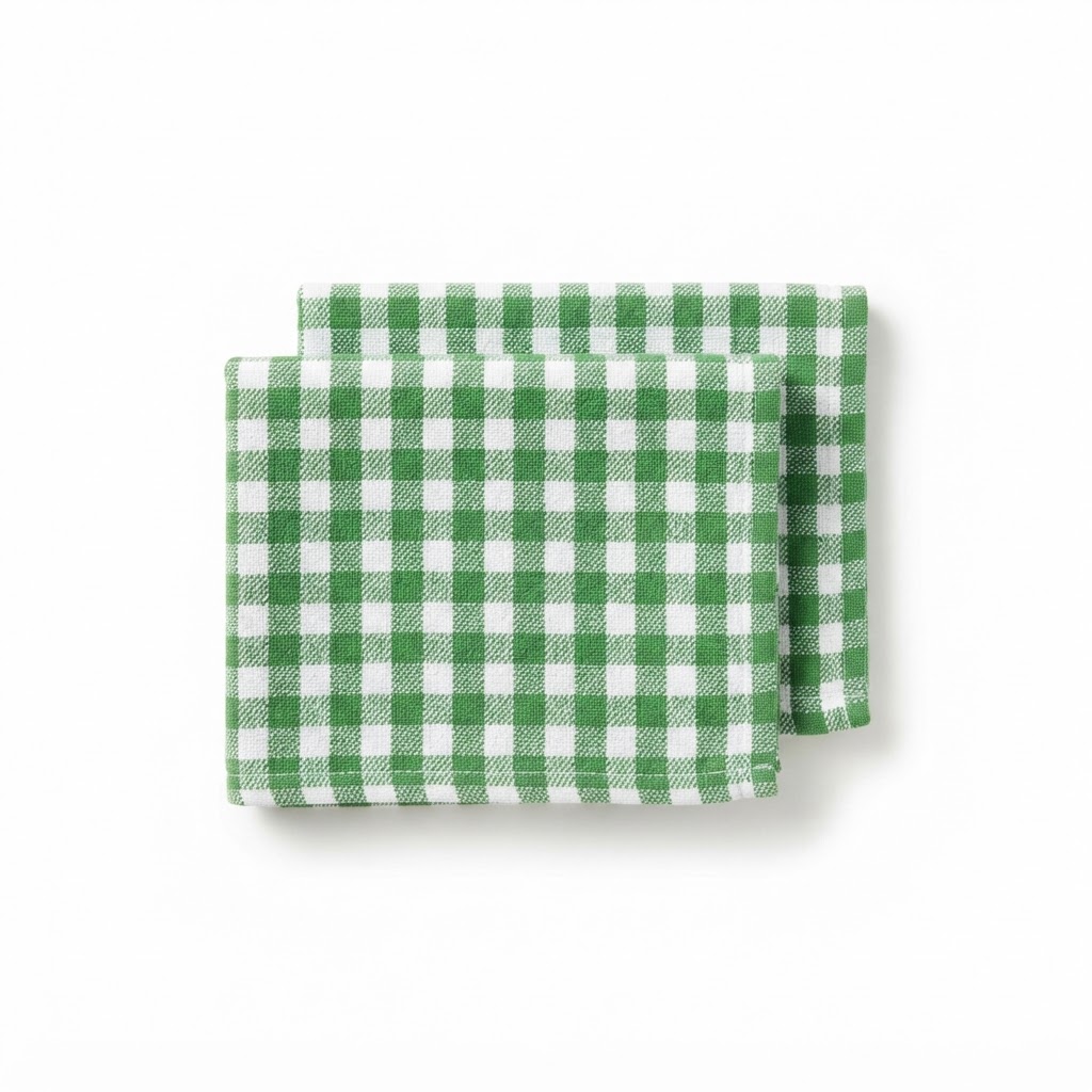Green Gingham Cotton Kitchen Towel Set