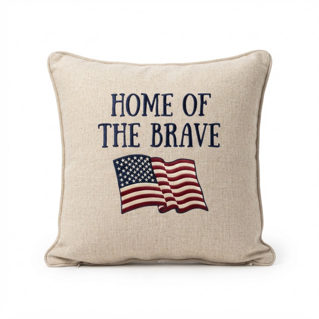 Embroidered Home of the Brave Pillow