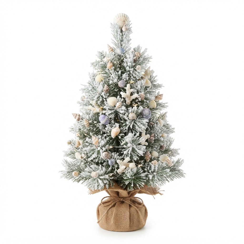 Frosted Mini Christmas Tree with Seashells