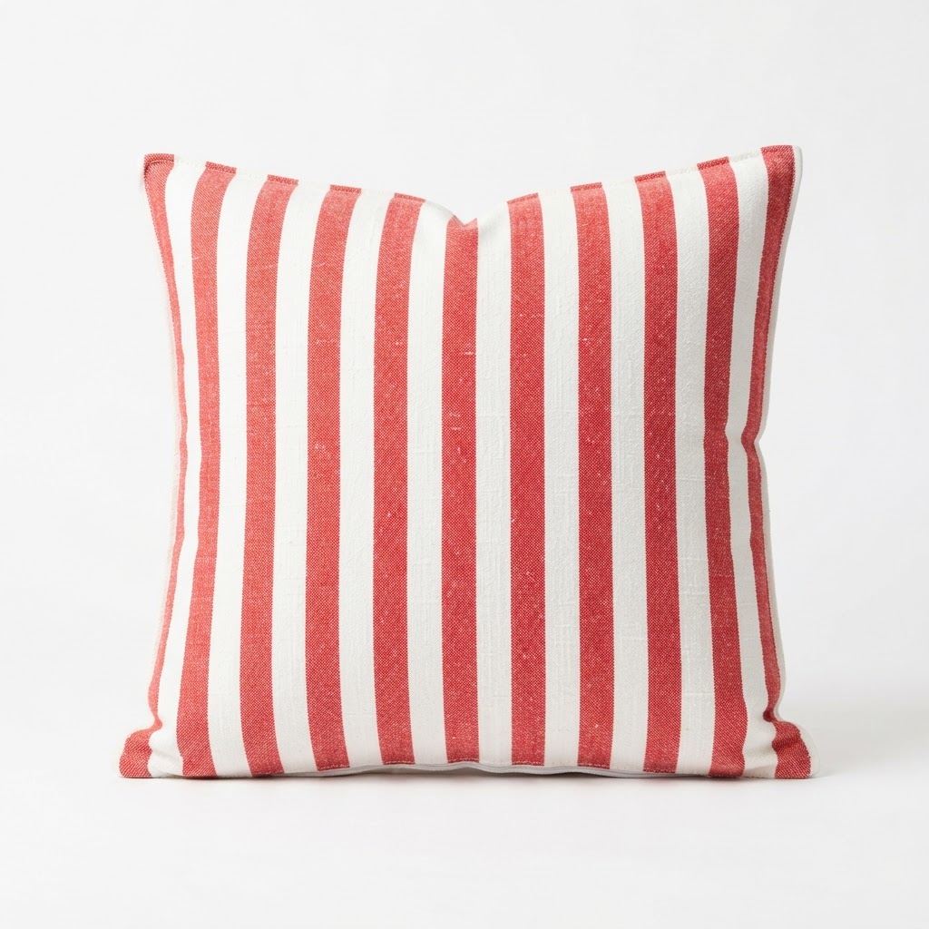 Transitional Red and White Striped Throw Pillow