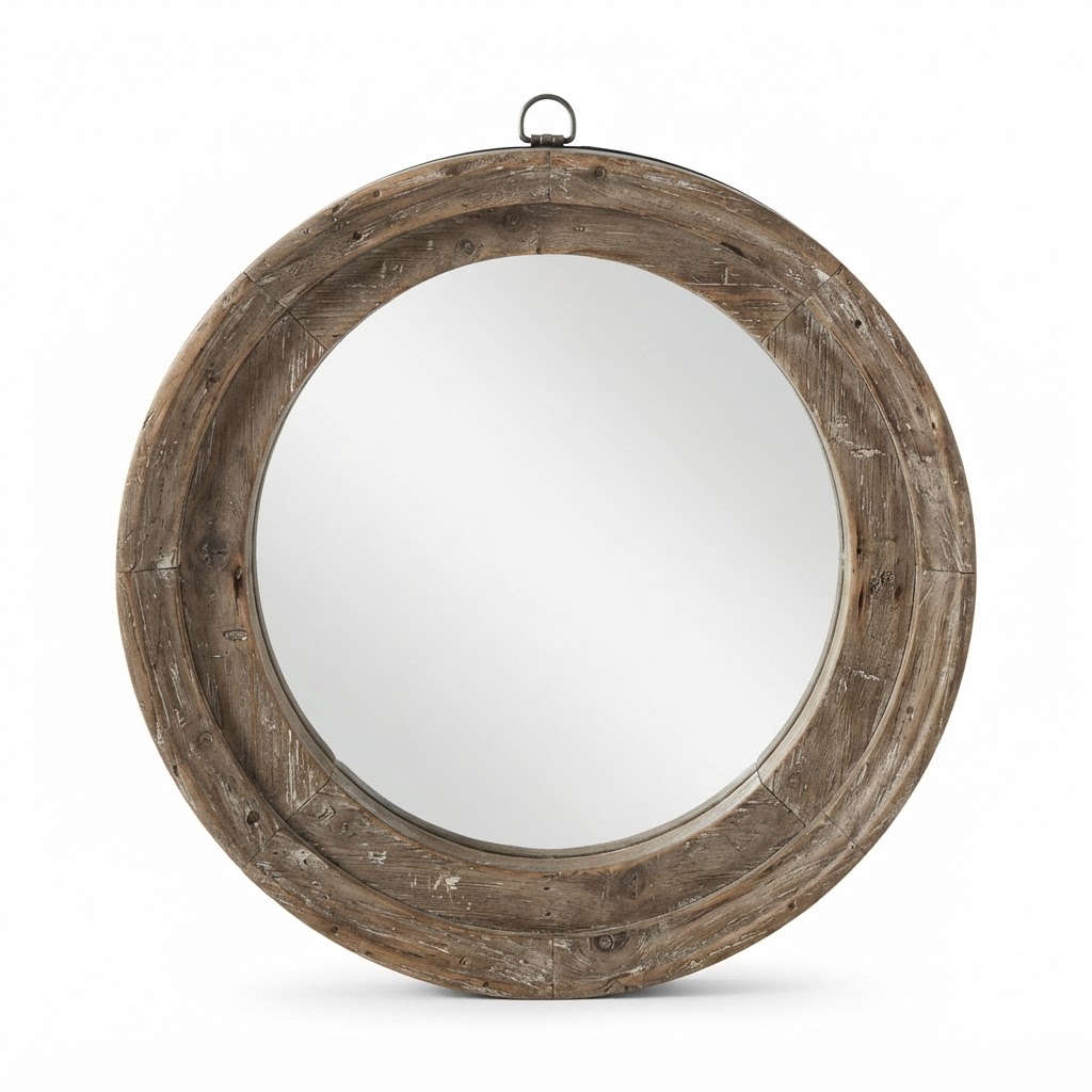 Distressed Wood Circle Mirror