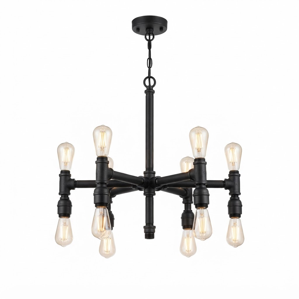 Matte Black Pipe Chandelier